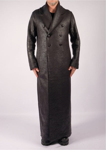 Long Leather Effect Double Breasted Coat by David's Road 