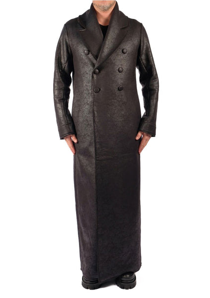Long Leather Effect Double Breasted Coat by David's Road 