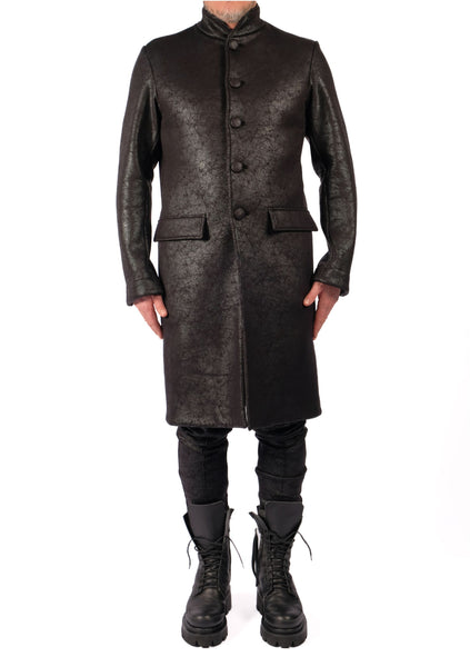 Long Leather Effect Mao Collar Blazer by David's Road 