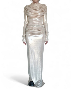 Long Stretch Gold Draping Dress by David's Road 