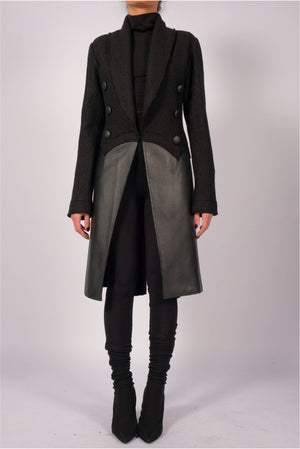 Long Wool Blazer with Leather by David's Road 