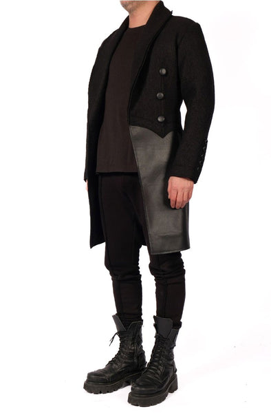 Long Wool Blazer with Leather by David's Road 