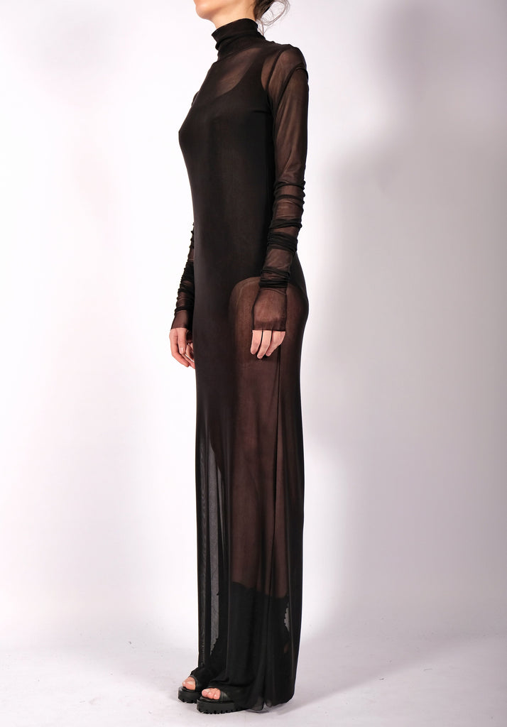 high neck mesh maxi dress Short Sleeve High Neck Mesh Insert Maxi Dress In Black Slinky | EGO US