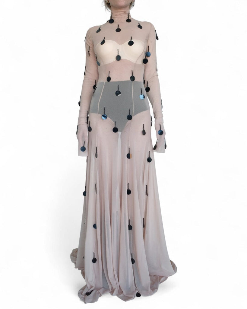 Maxi Mesh Turtleneck Dress with Applications David's Road US Maxi Mesh Turtleneck Dress with Applications David's Road US