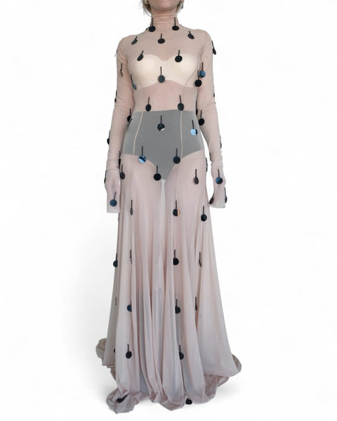 Maxi Mesh Turtleneck Dress with Applications by David's Road 