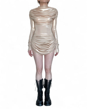 Mini Stretch Gold Draping Dress by David's Road 