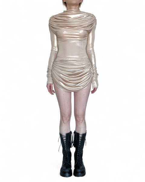 Mini Stretch Gold Draping Dress by David's Road 