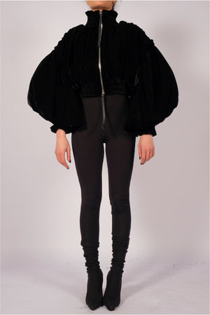 Padded Velvet Crop Bomber by David's Road 