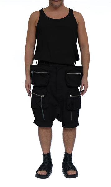 Stretch Denim Shorts with Zippered Pockets by David's Road 