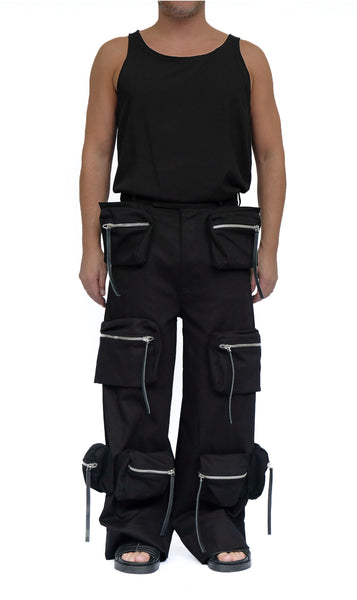 Stretch Denim Trousers with Zippered Pockets by David's Road 
