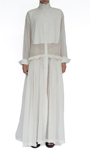 Swiss Dot Maxi Shirt with Ruffles by David's Road 