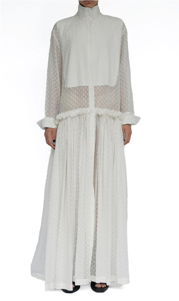 Swiss Dot Maxi Shirt with Ruffles by David's Road 