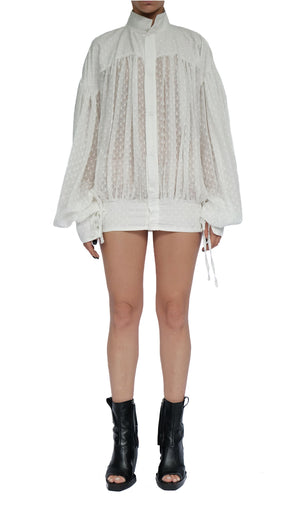 Swiss Dot Shirt with Waist Detail by David's Road 