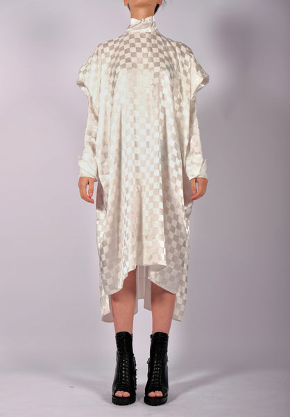 White Checkered Dress with Sleeves by David's Road 