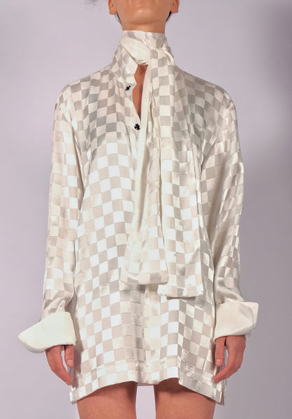 White Checkered Shirt with Scarf by David's Road 