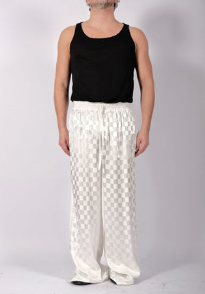 White Checkered Wide Leg Trousers by David's Road 