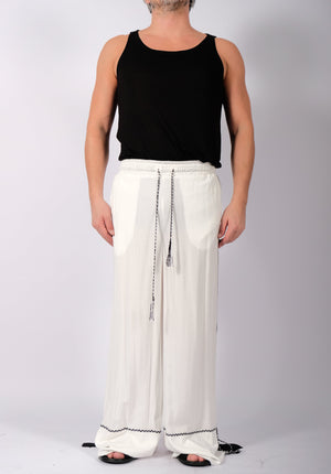 White Wide Washed Cotton Trousers by David's Road 