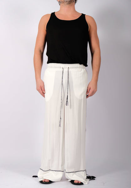 White Wide Washed Cotton Trousers by David's Road 