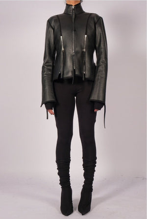 Wool Leather Jacket with Zippers by David's Road 