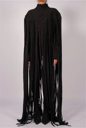 Wool Maxi Cape with Fringes by David's Road 