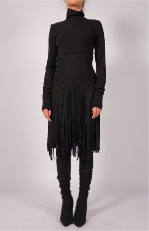 Wool Midi Skirt with Fringes by David's Road 