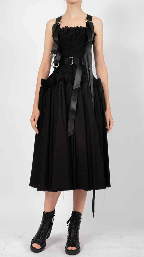black midi dress with ruffles Black Sequin Ruffle Midi Dress with Belt