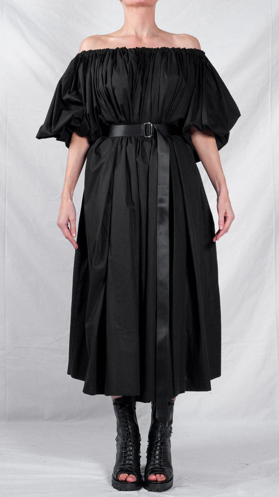 Cotton Midi Dress with Puff Sleeves L/XL