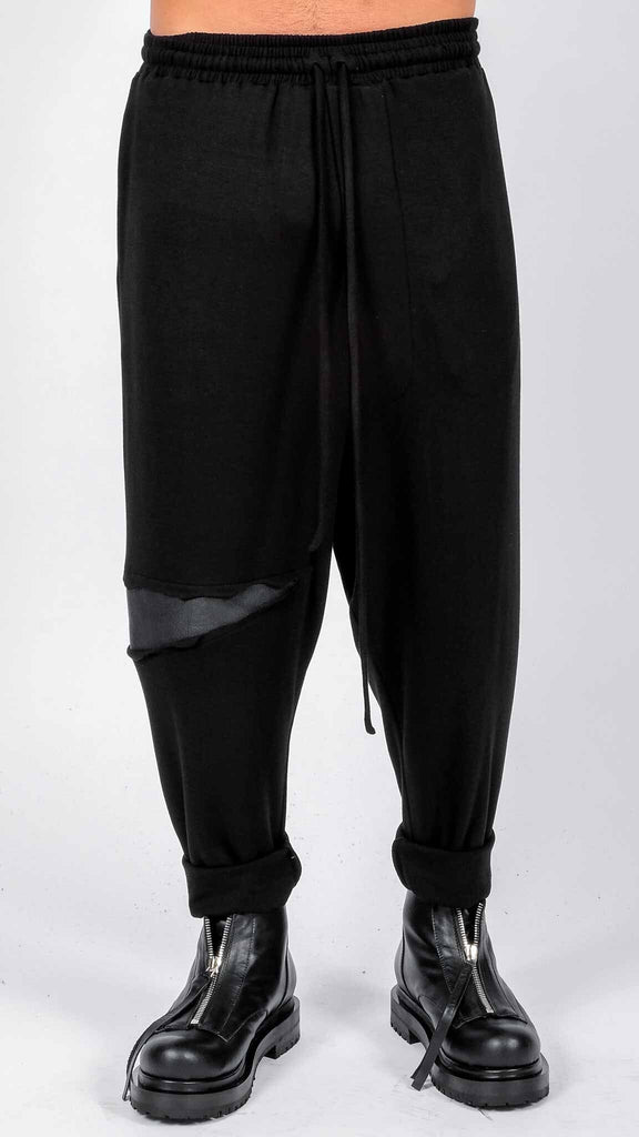 Jersey Drop Crotch Trousers with Leather Detail by David's Road 