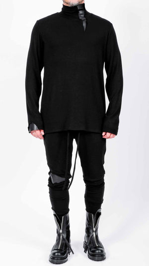 Jersey Turtleneck with Leather Detail by David's Road 