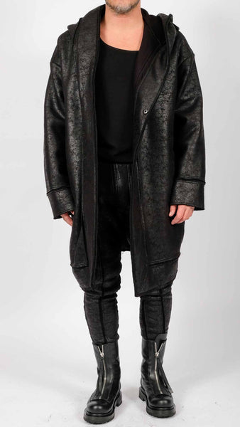 Leather Effect coat with Hood by David's Road 