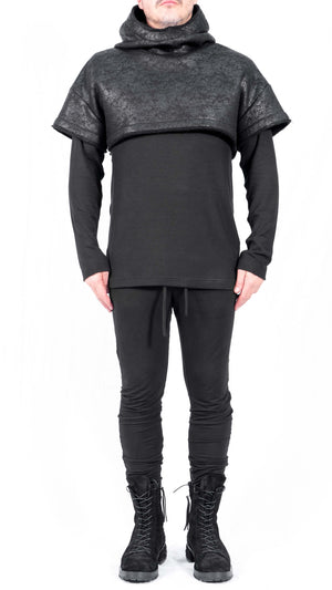Leather Effect Crop Top with Hood by David's Road US 