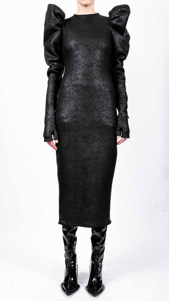 Leather Effect Dress with Shoulder Detail by David's Road 