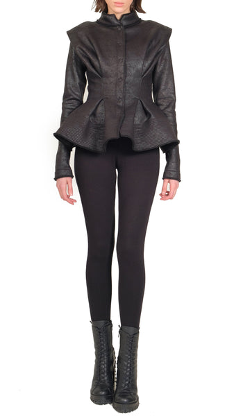 Leather Effect Ruffle Jacket by David's Road 