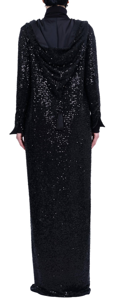 sequin hooded dress Rhinestone Sequin Hooded Dress Rhinestone-embellished Hooded Mini Dress In Black