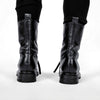 Mid Rise Leather Flat Boots with Zippers by David's Road 