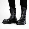 Mid Rise Leather Flat Boots with Zippers by David's Road 