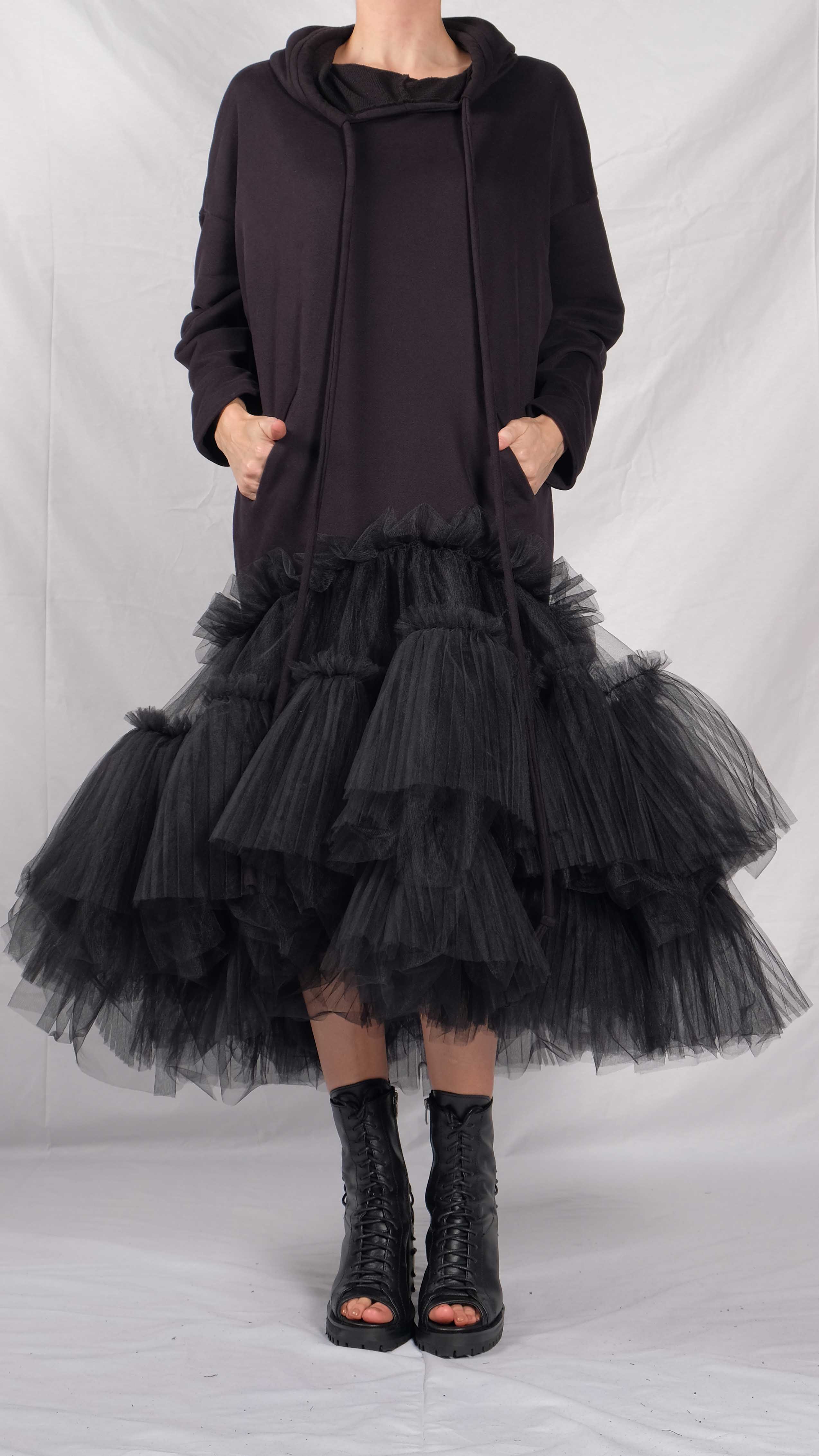 Oversized Hoodie with Ruffled Tulle Skirt Bottom – David's