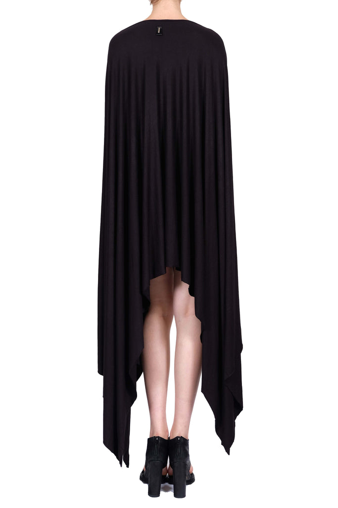 designer poncho dresses Modelyn Black Elegant Pleated Poncho Design Cowl Neck Cloak Sleeve High Waist Chiffon A-Line Flared Women's Maxi Dresses Formal Evening Summ,XS