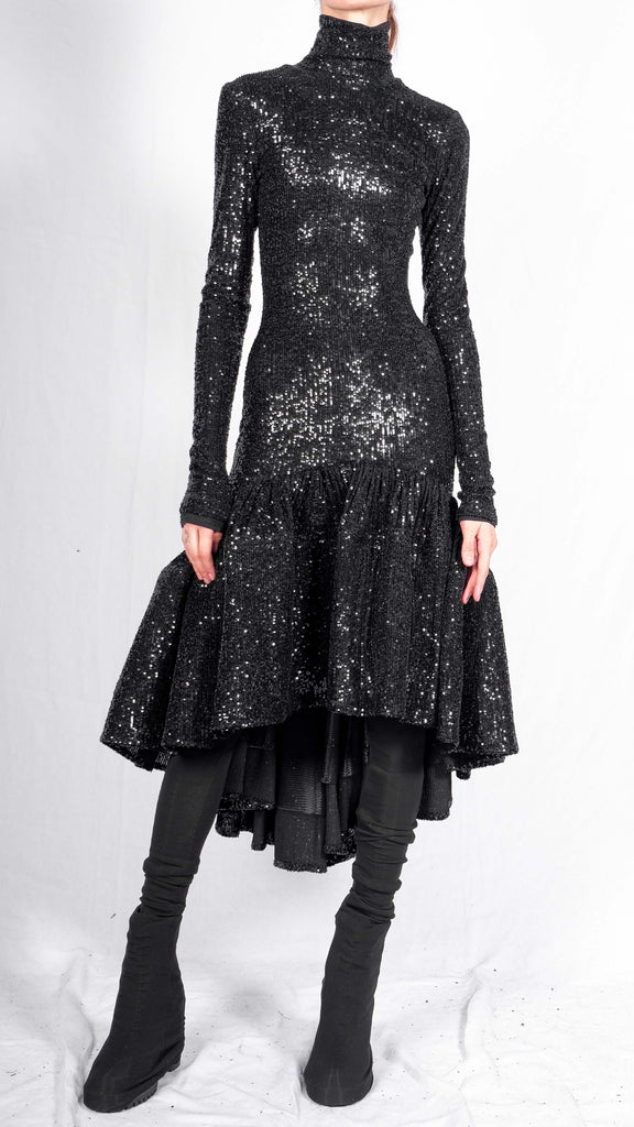 black dress with sequin bottom The Betty Dress in Black Sequins 6 / Black Sequins