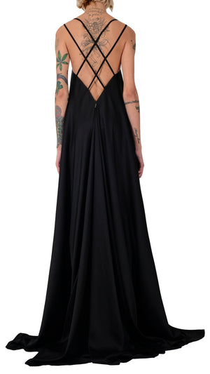 Silk Dress with Open Back by David's Road S/M Black 