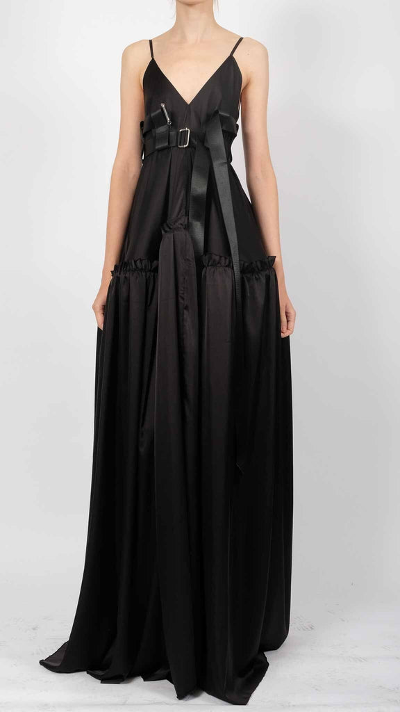 awar silk maxi dress Ava Feather Trimmed Silk Gown- Blue