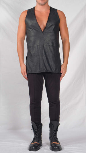 Sleeveless Leather V-neck by David's Road 