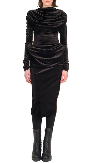 Stretch Velvet Dress with Draped Details by David's Road 