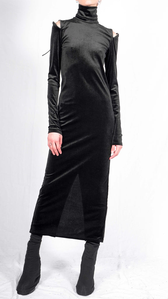 Stretch Velvet Turtleneck Maxi Dress David's Road US Stretch Velvet Turtleneck Maxi Dress David's Road US