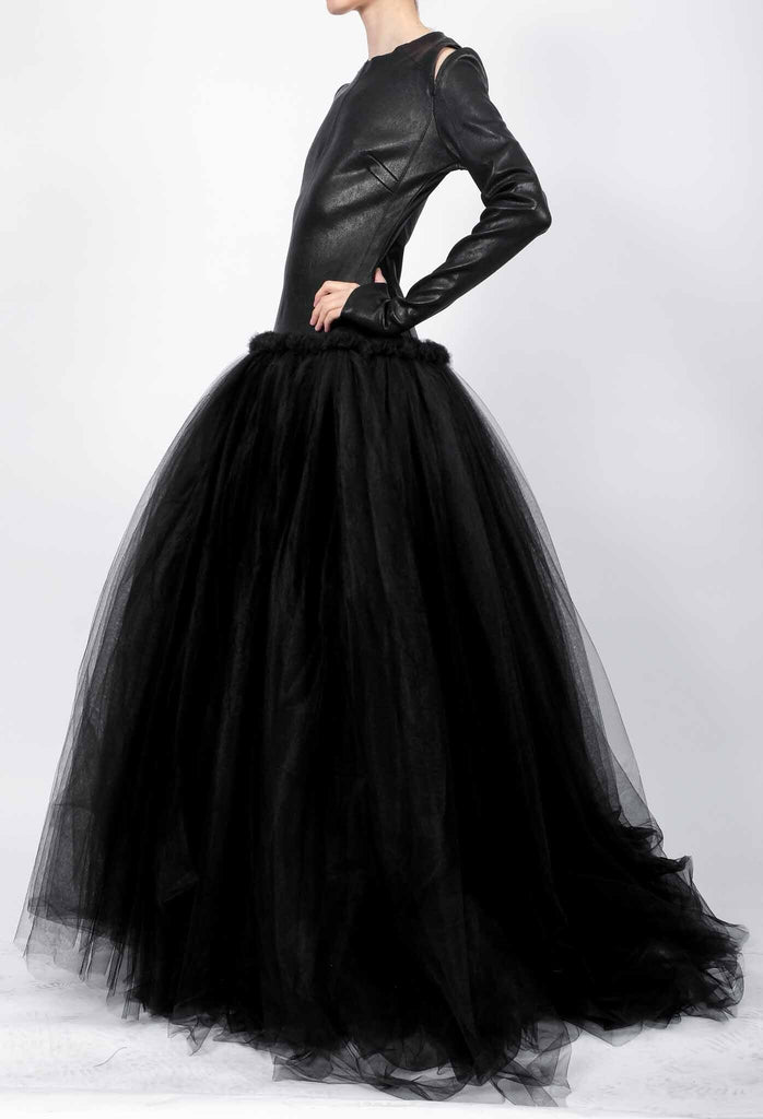 Tulle Maxi Dress with Leather Top L/XL Tulle Maxi Dress with Leather Top L/XL