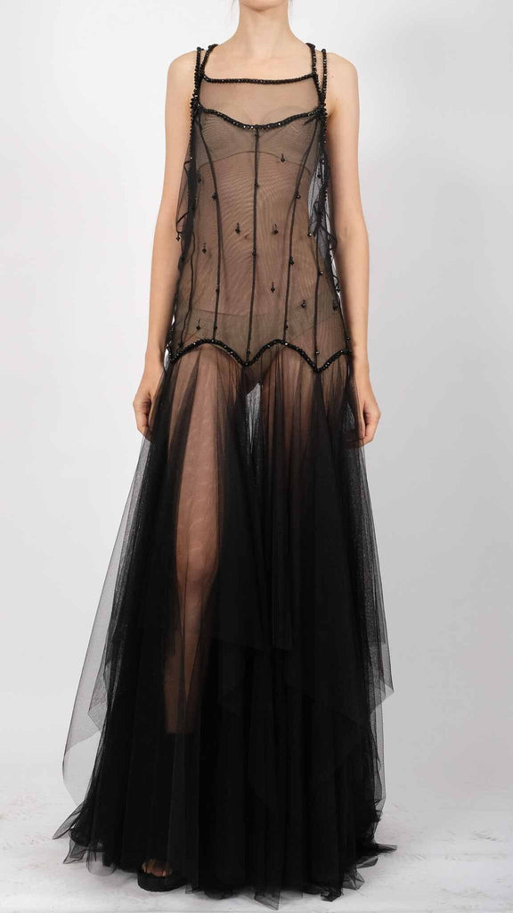 Tulle Maxi Dress with Stones – David's Road US