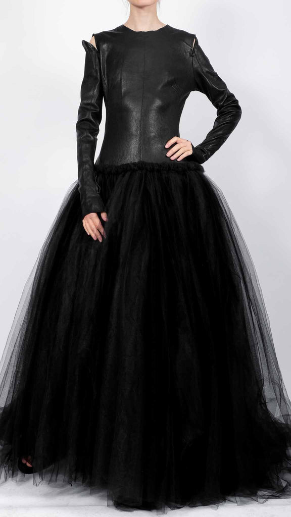 Tulle Maxi Dress with Leather Top L/XL Tulle Maxi Dress with Leather Top L/XL